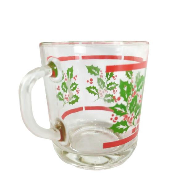 Set of 4 Vintage Durax Christmas Holly Tempered Glass Mugs Argentina Holiday - Picture 5 of 9